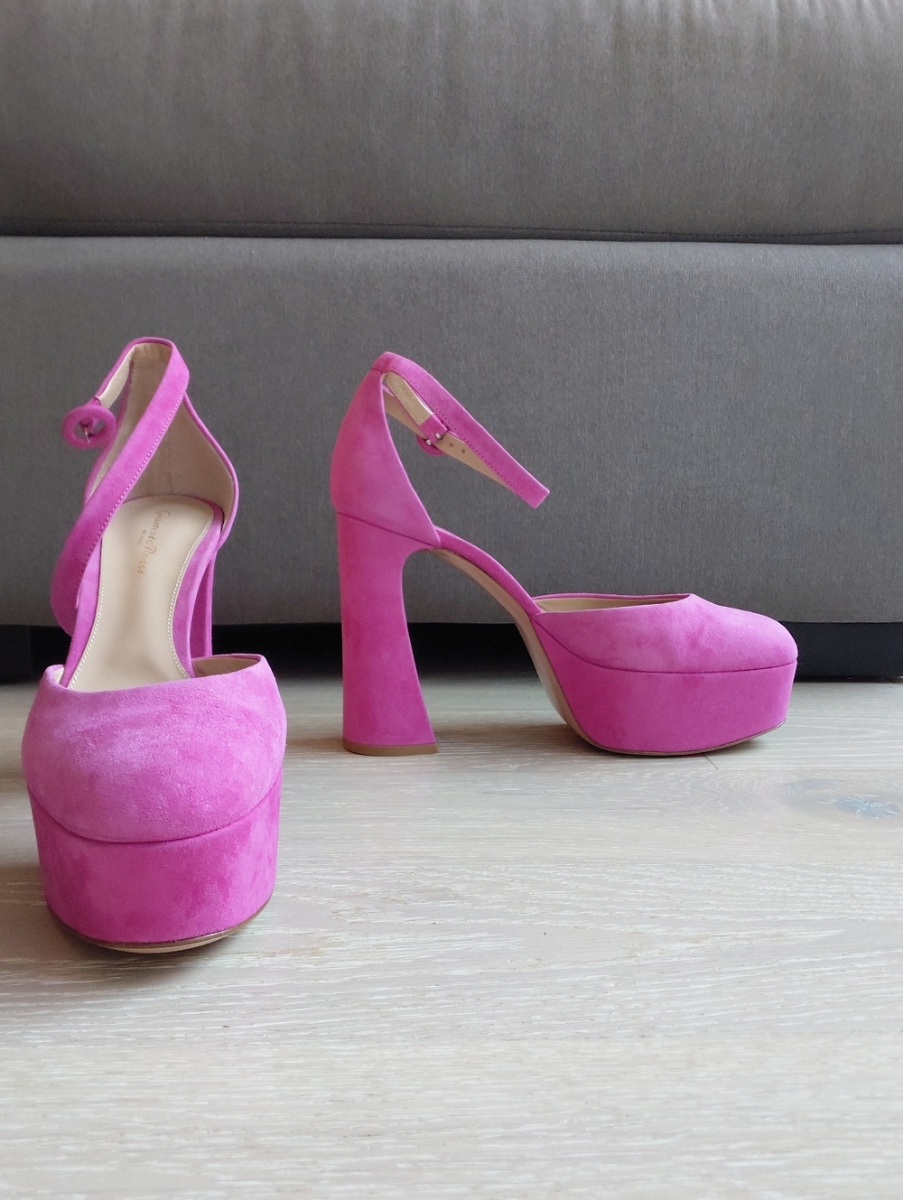 Gianvito Rossi Holly D'orsay Pink Suede Platform Heels